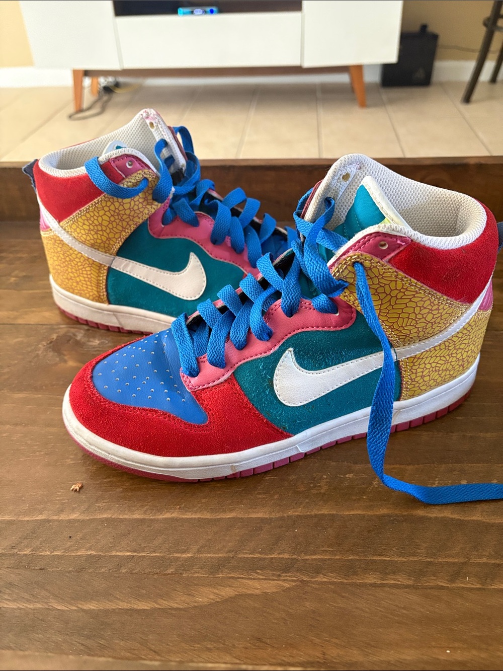 Nike Multicolor High-Top Sneakers - Blue, Red, Teal, Yellow, Pink, White